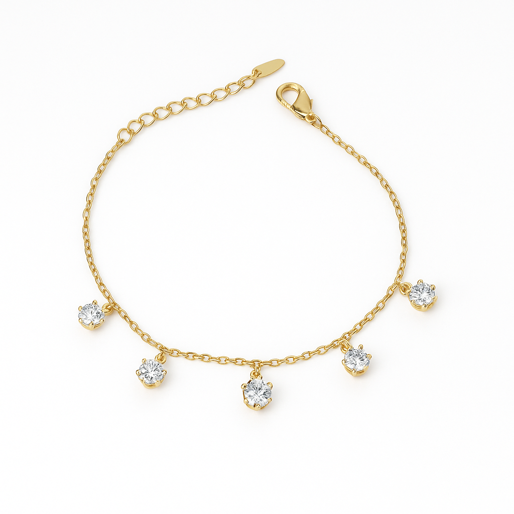 Sedy Jewelry Gold Plated Bracelet with CZ Charms, Adjustable 16+5 cm