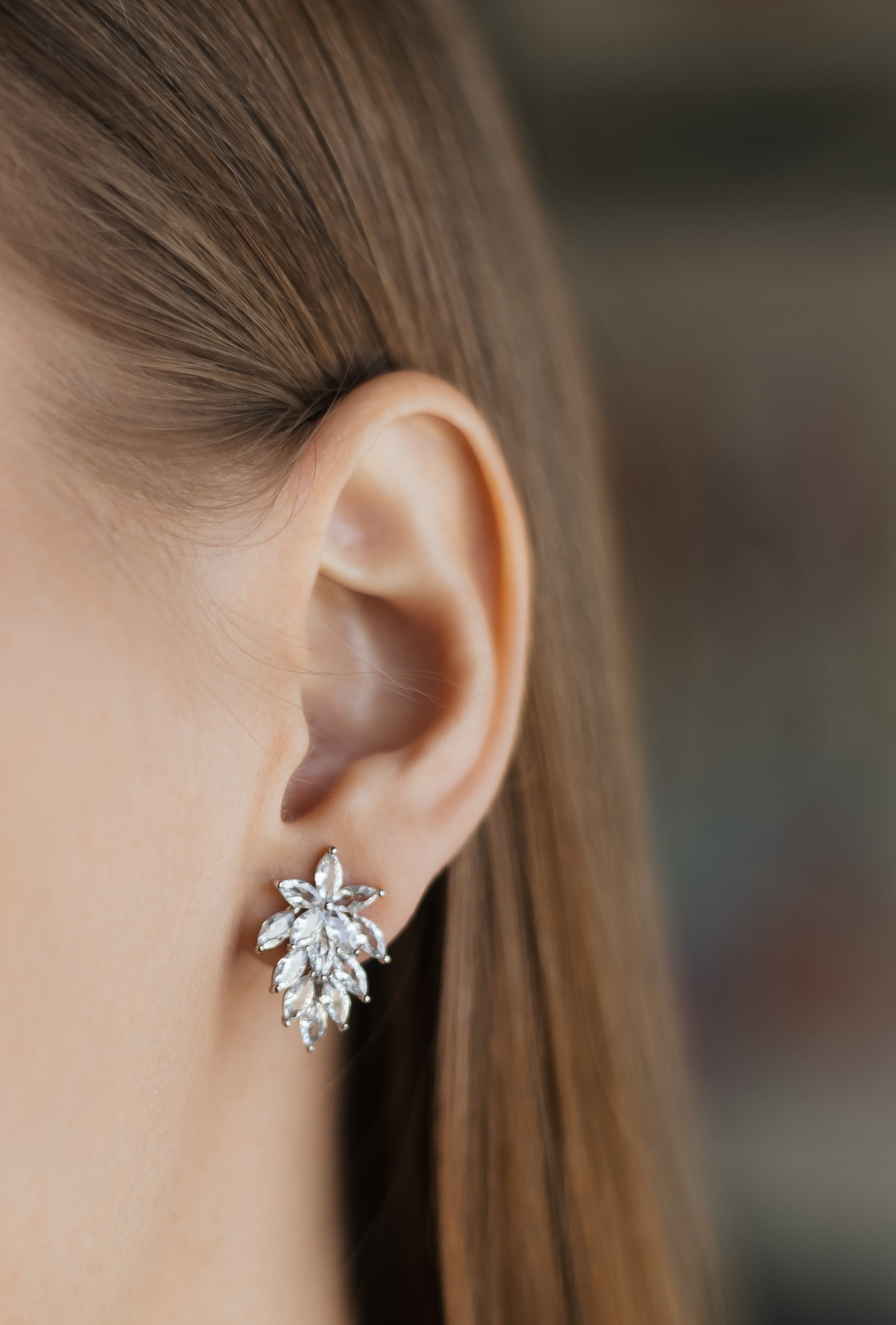 Elegant Leaf CZ Clip-On Earrings Rhodium Plated