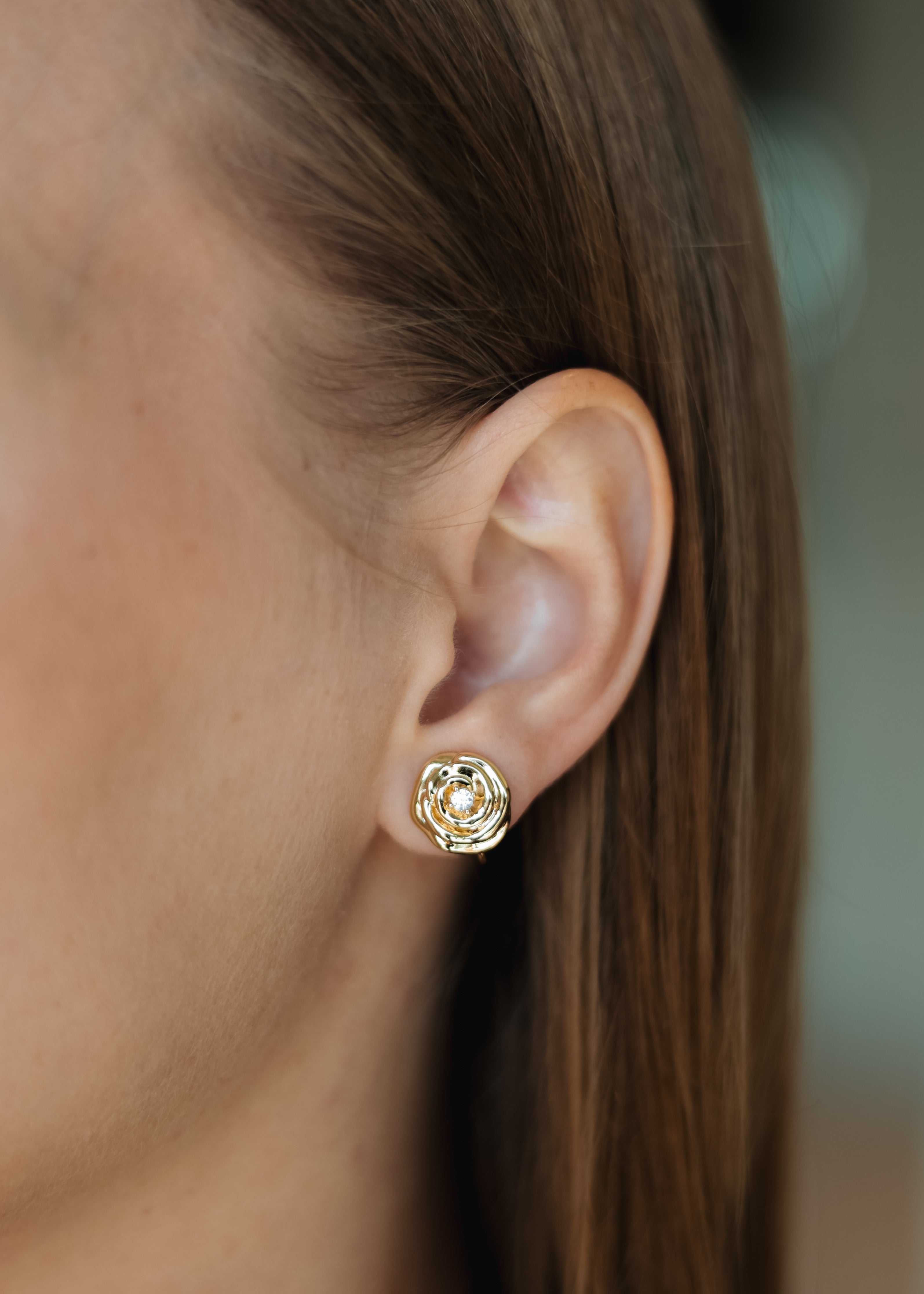 Gold Plated Rose Clip-On Earring – 1.2 cm, Ear Cuff or Lobe