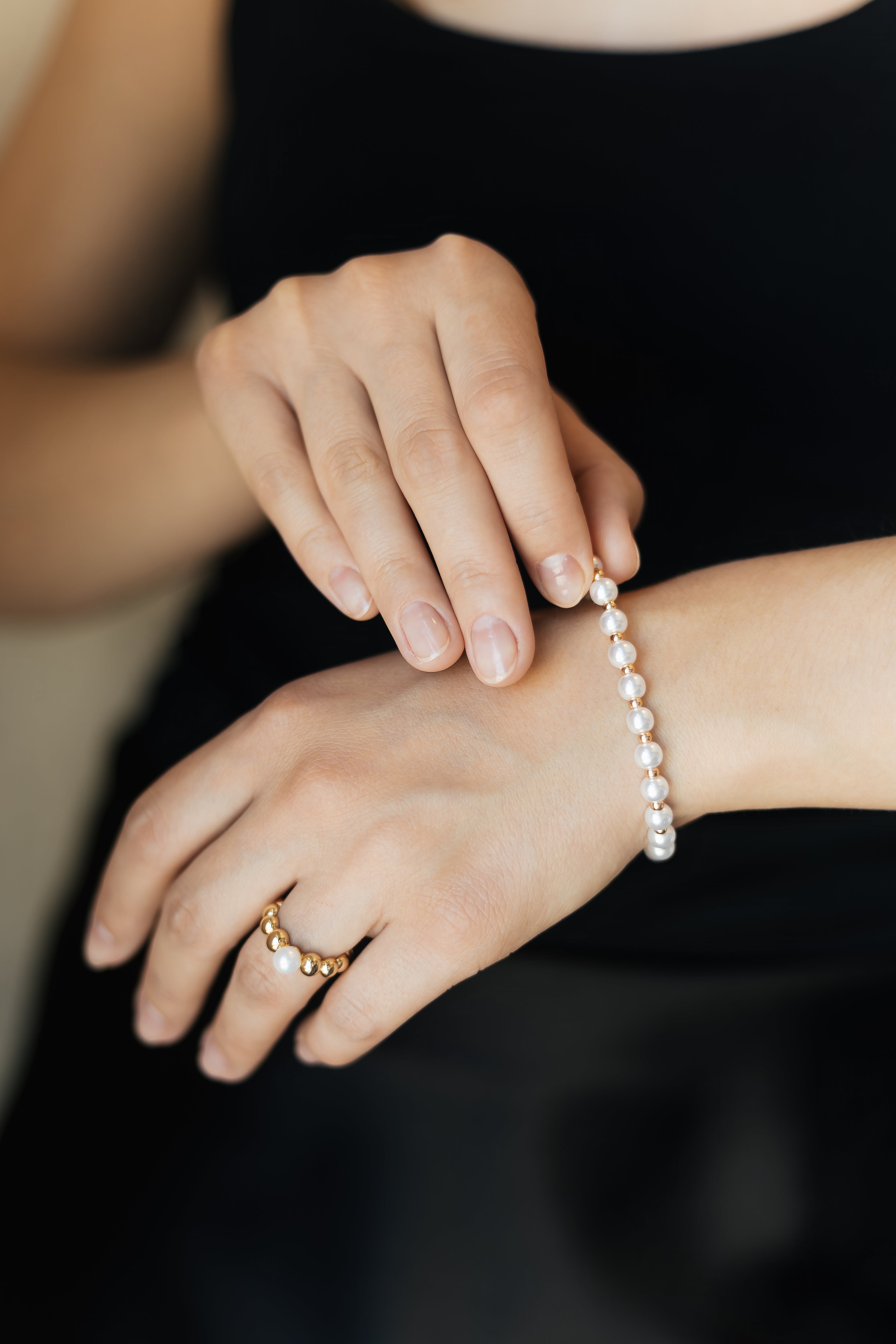 Gold Plated Bracelet with Faux Pearls & Golden Accents – 16+5 cm