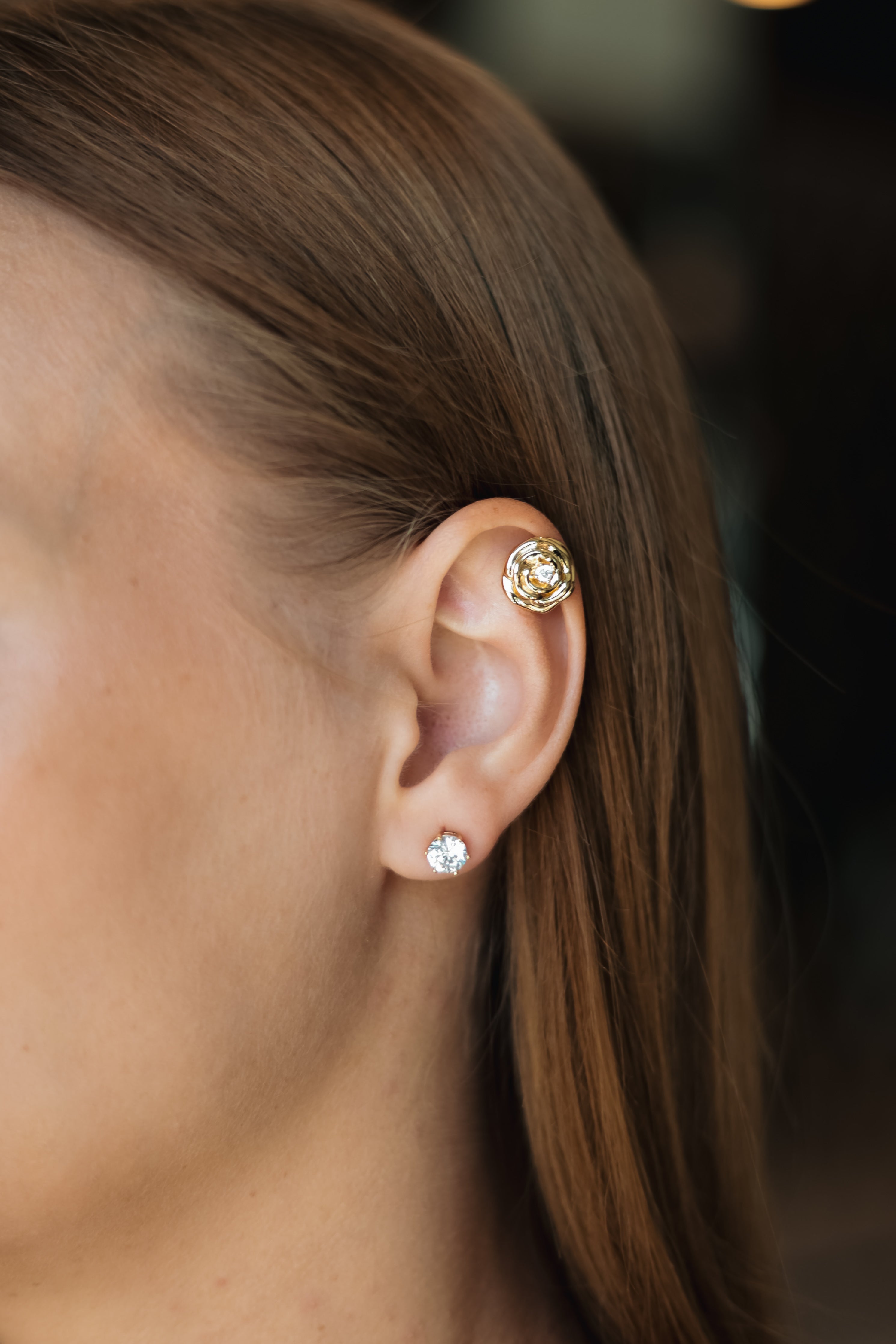 Gold Plated Rose Clip-On Earring – 1.2 cm, Ear Cuff or Lobe