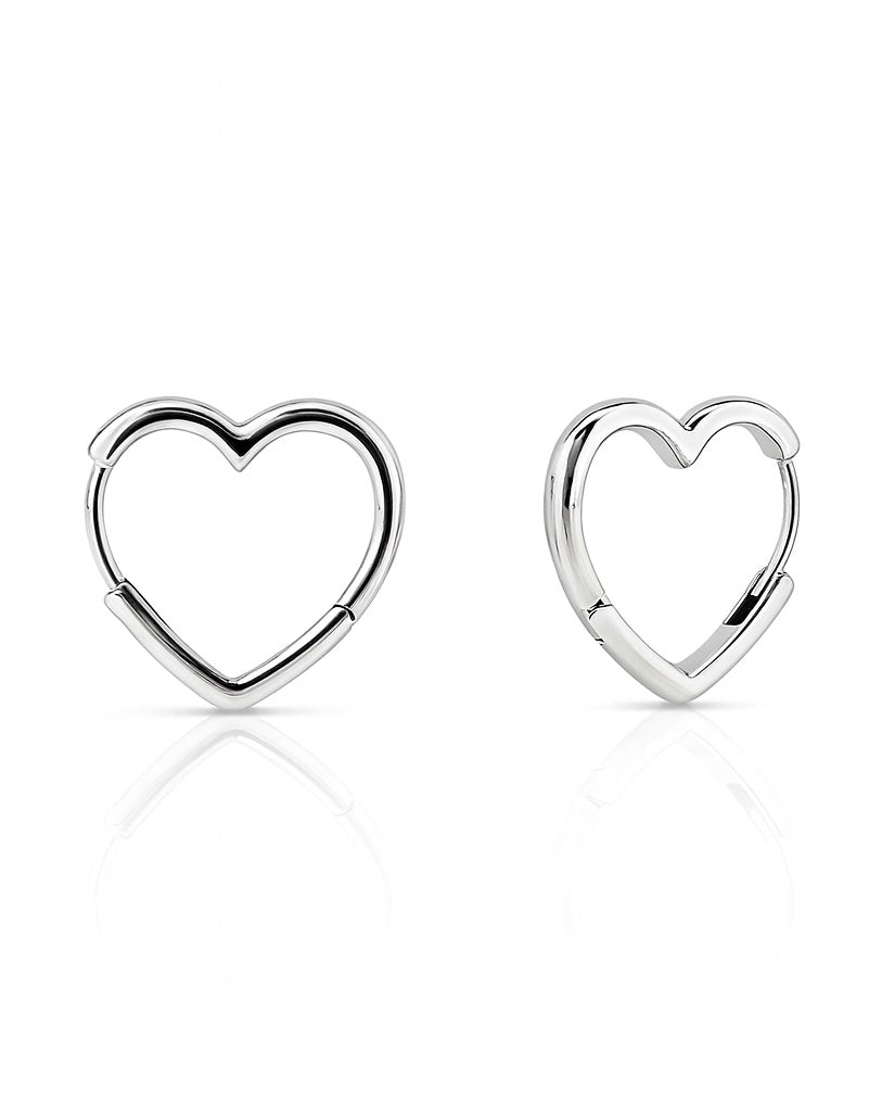Hypoallergenic Heart Hoop Earrings – 14K Gold or Rhodium Plated