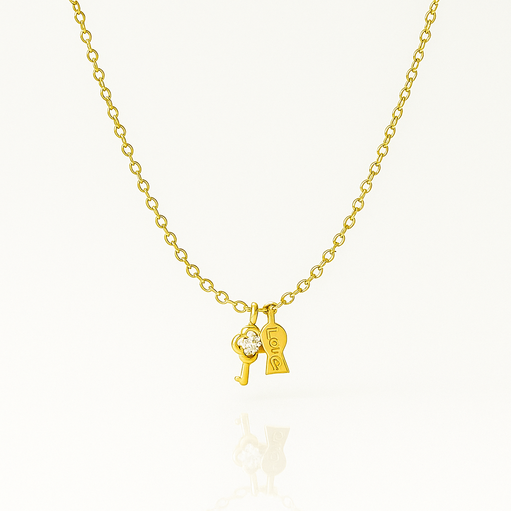 Sedy Jewelry Gold Plated Key and Lock Pendant Necklace, 40+5 cm Chain