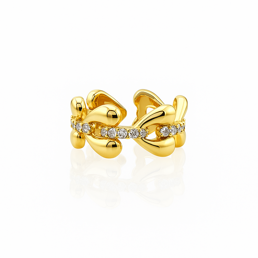 Gold Plated Bow Ring with CZ Stones – Width 8 mm, Size 5/6