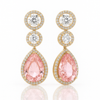 Gold Plated Drop Earrings with Pink Crystal & CZ – Dangle Design