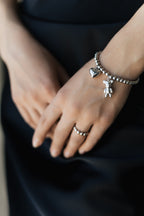 Stainless Steel Beaded Bracelet with Heart and Teddy Bear Charms