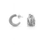 Rhodium Plated Textured Hoop Earrings with Sterling Silver Post