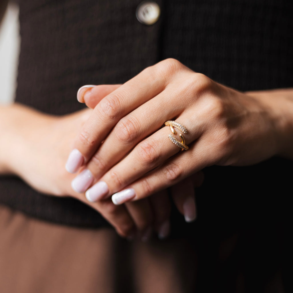 Embrace Ring – Gold Plated Adjustable Ring with Cubic Zirconia by Sedy Jewelry
