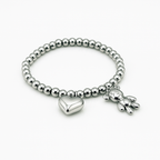 Stainless Steel Beaded Bracelet with Heart and Teddy Bear Charms