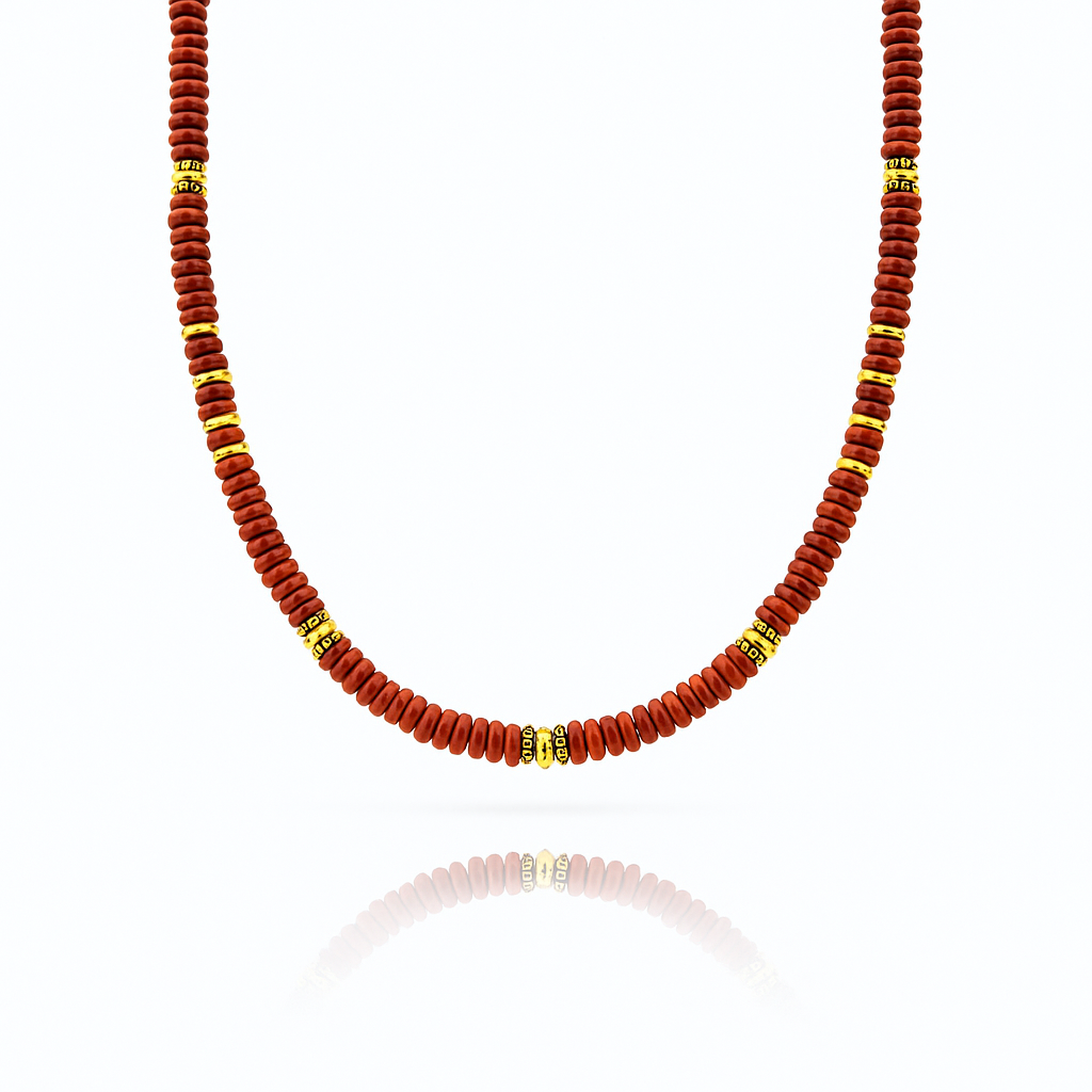 Natural Stone Beaded Necklace with Gold Plated Stainless Steel Accents