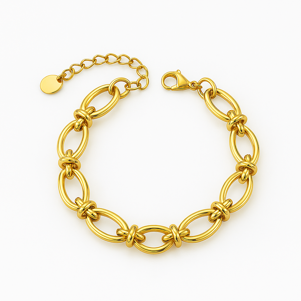 Gold Plated Stainless Steel Knot Link Bracelet, 16+5 cm
