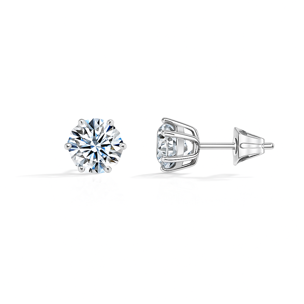 Rhodium Plated CZ Stud Earrings – 4mm Hypoallergenic Waterproof Earrings