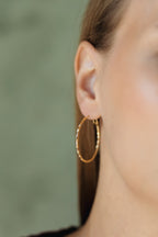 Sedy Jewelry Gold Plated Hoop Earrings 3.5 cm, Textured Lightweight Hoops