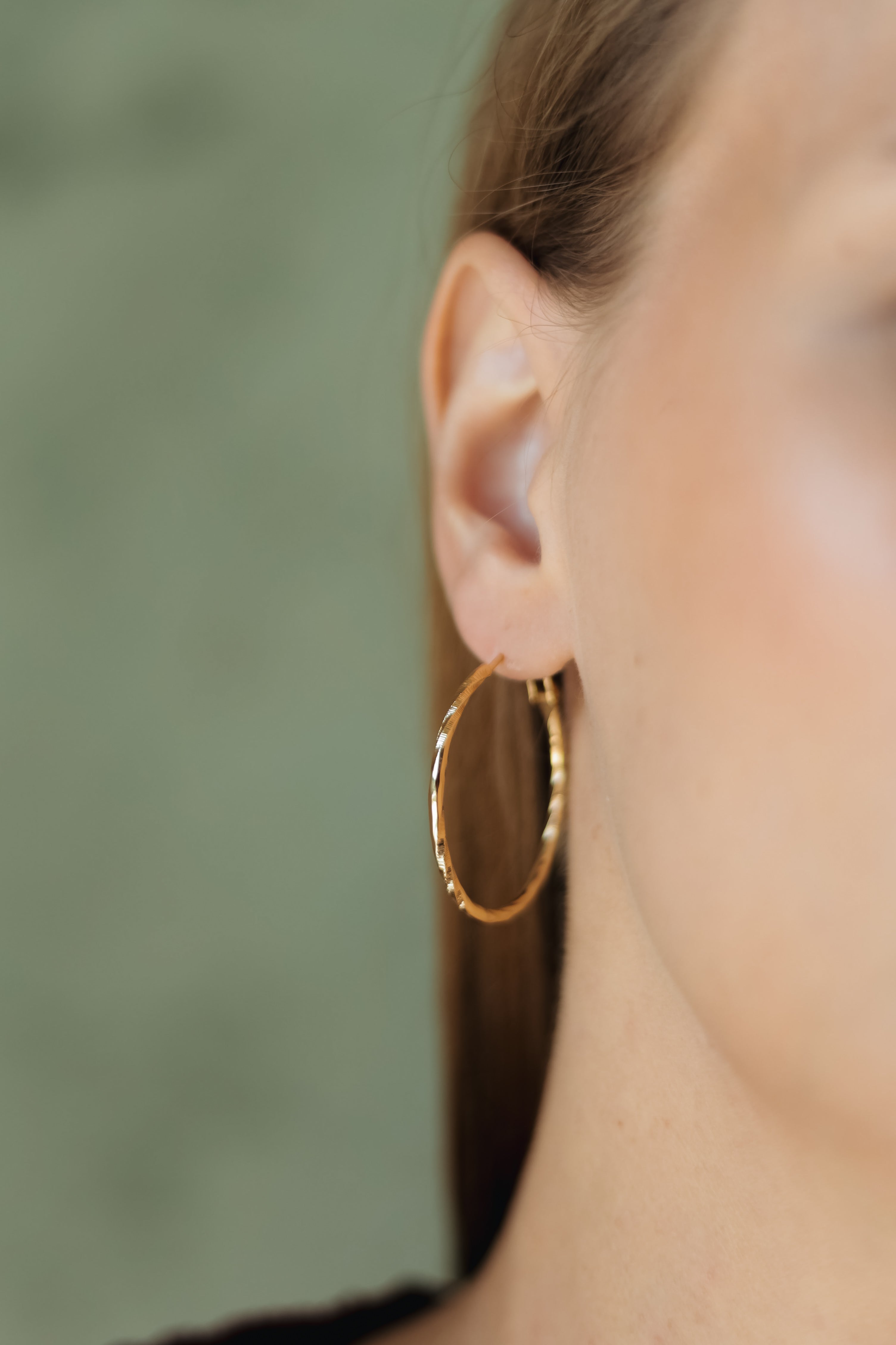 Sedy Jewelry Gold Plated Hoop Earrings 3.5 cm, Textured Lightweight Hoops