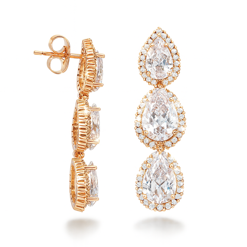 Luxury Drop Earrings, Rose Gold Plated, Clear CZ Stones