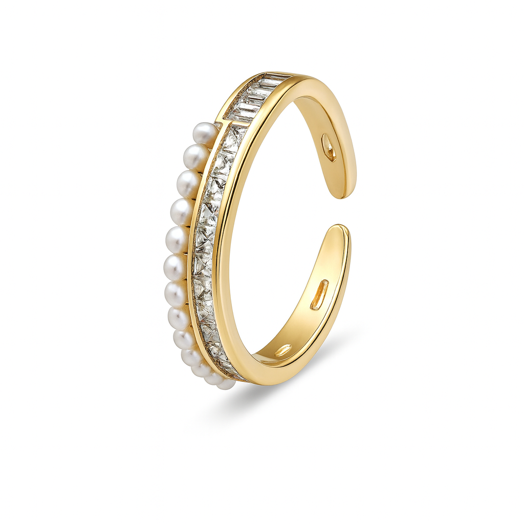 Gold Plated Pearl Band Ring – Adjustable Size 7–8
