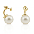 Pearl Ear Jacket Earrings 10mm, Gold Plated, Sterling Silver Post