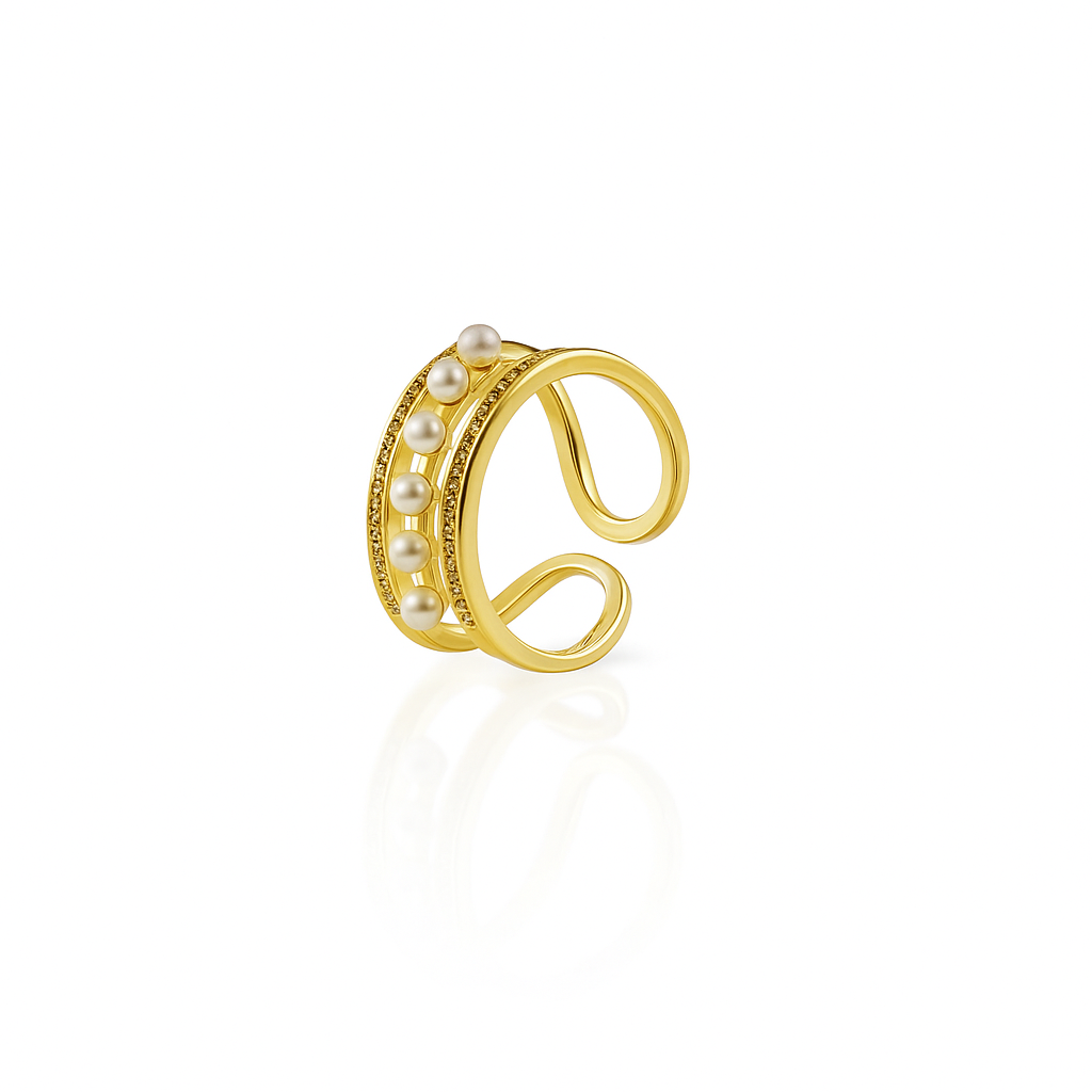 Gold Plated Pearl Double Band Ring – Size 5–6