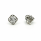 Rhodium Plated Clip-On Earrings with Pearls & CZ – 1.5 cm Square