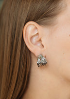 Rhodium Plated Textured Hoop Earrings with Sterling Silver Post