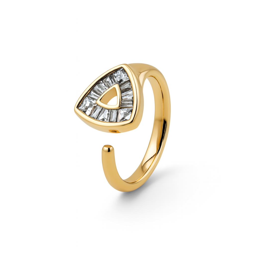 Gold Plated Triangle Ring with Cubic Zirconia – Adjustable Sizes 5-7