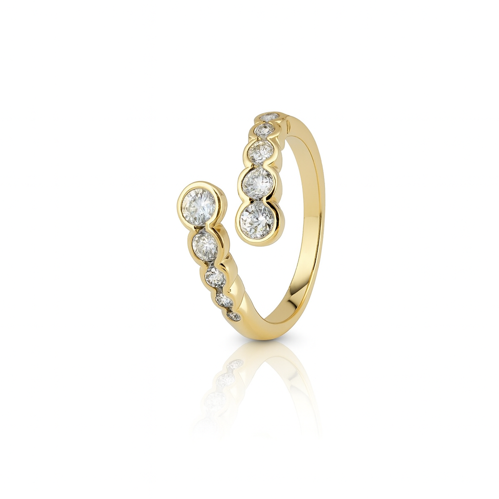 Gold Plated Open Ring with Cubic Zirconia – Adjustable Band