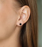 Rhodium Plated Black CZ Stud Earrings, 4mm Round, Hypoallergenic