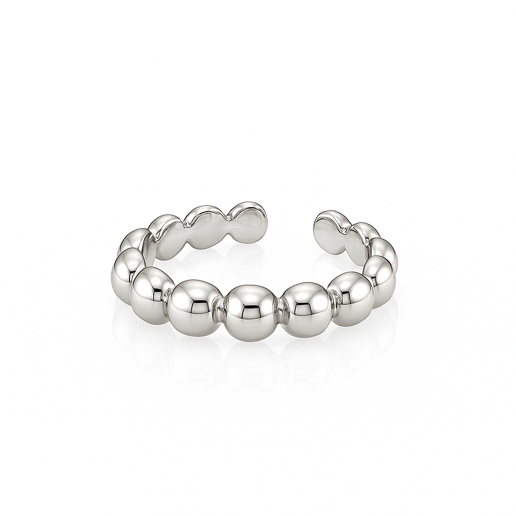 Bubble Ring Adjustable – Rhodium Plated Brass, Sizes 5–7