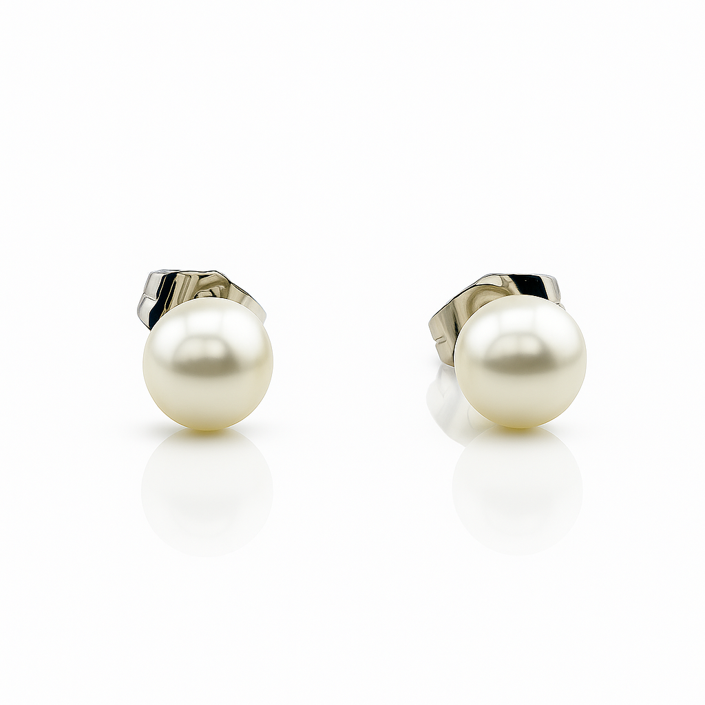 Rhodium Plated Pearl Stud Earrings – 5mm Hypoallergenic Waterproof Earrings