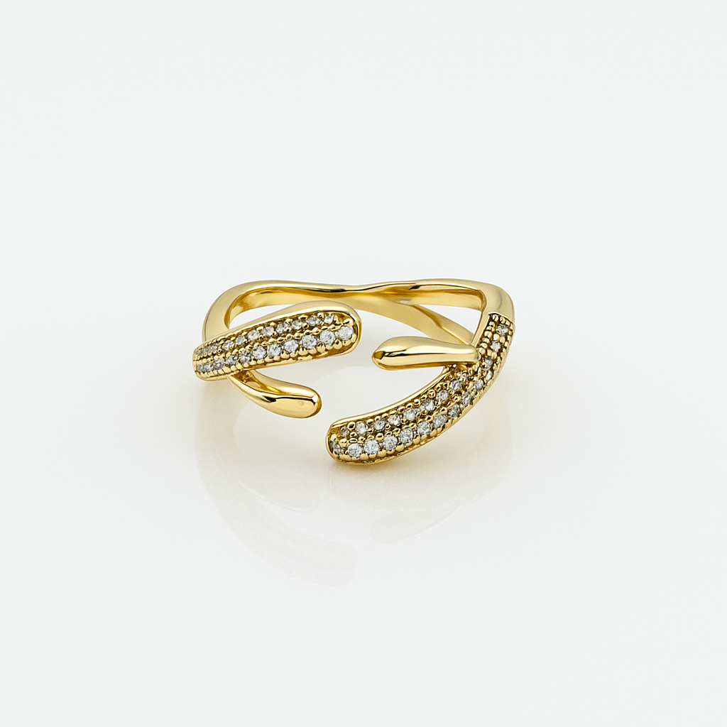 Embrace Ring – Gold Plated Adjustable Ring with Cubic Zirconia by Sedy Jewelry