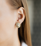 Gold Plated Oval Clip-On Earrings with Faux Pearl & CZ Accents