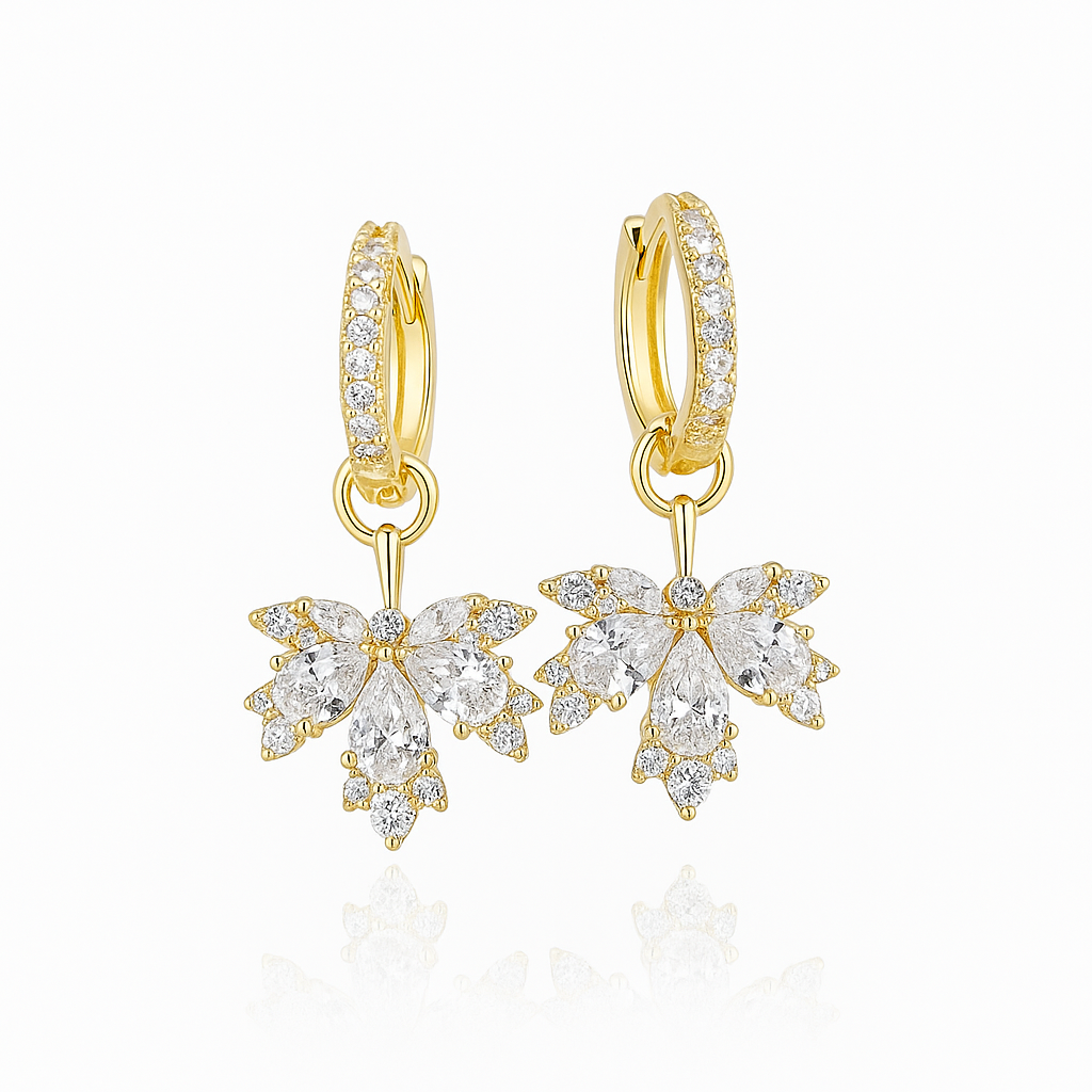 Gold Plated Maple Leaf Hoop Earrings with CZ Stones