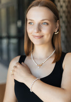 Pearl Necklace with Heart Pendant – Gold or Silver Plated