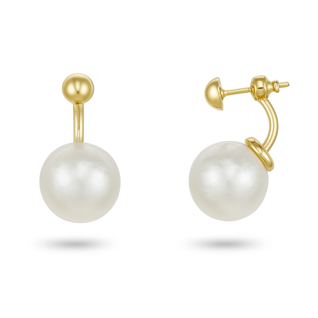 Pearl Ear Jacket Earrings 10mm, Gold Plated, Sterling Silver Post