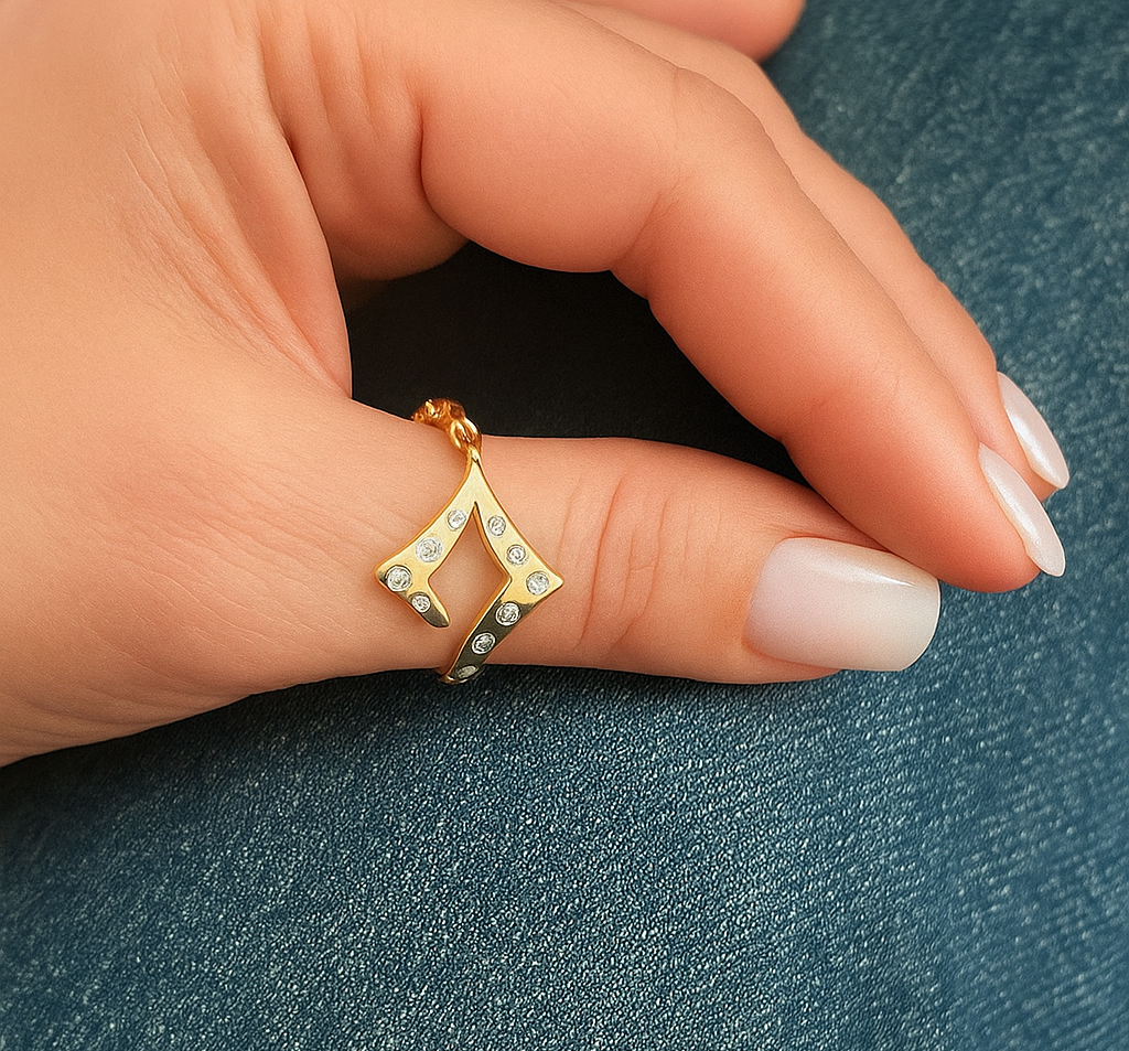 Gold Plated Geometric Ring with CZ – Size 10