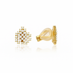 Gold Plated Heart Clip-On Earrings with CZ & Faux Pearls