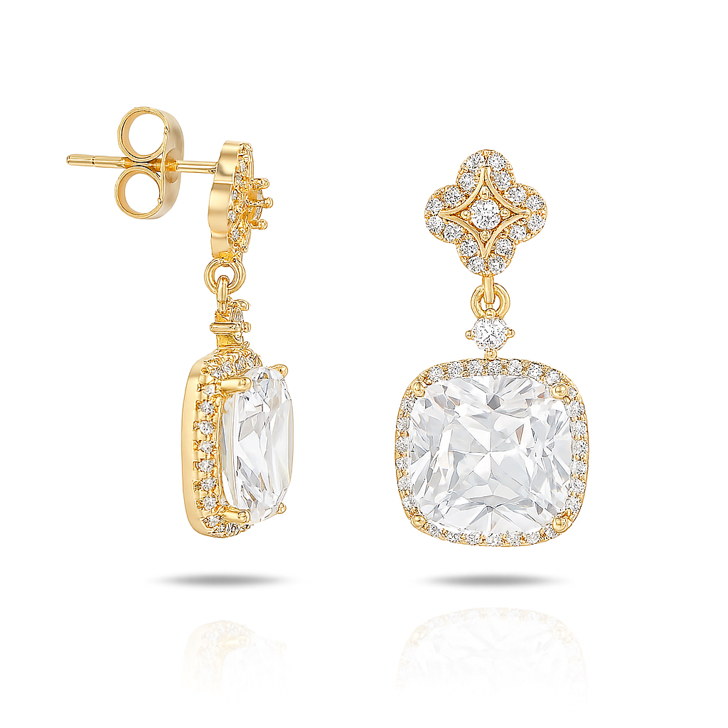 Wedding & Prom Cubic Zirconia Drop Earrings – 14K Gold Plated Copper