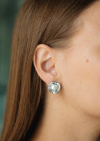 Rhodium Plated Pearl & CZ Stud Earrings – 1.5 cm Square Design by Sedy Jewelry