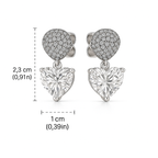 Heart Drop Stud Earrings with White Gold Plating & Cubic Zirconia