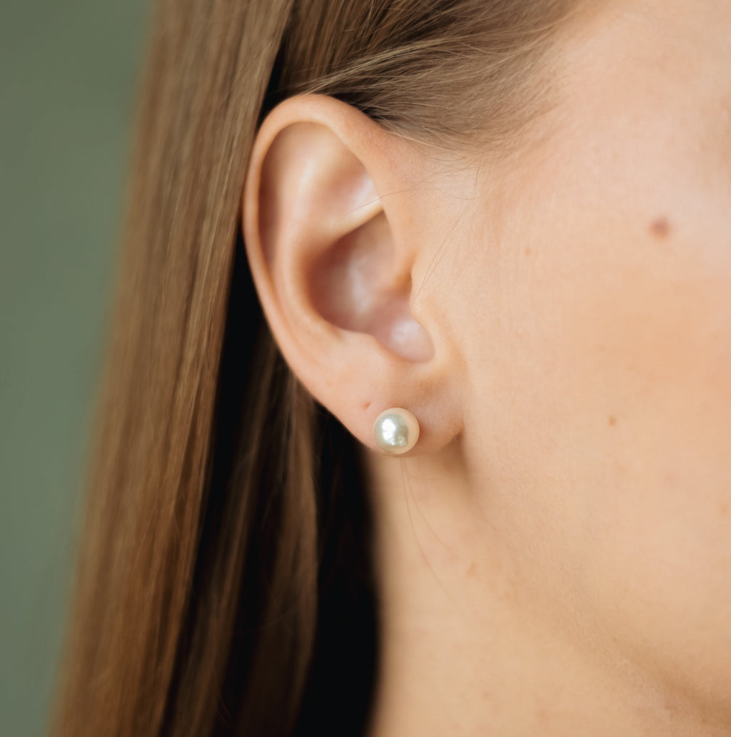 Rhodium Plated Pearl Stud Earrings – 5mm Hypoallergenic Waterproof Earrings