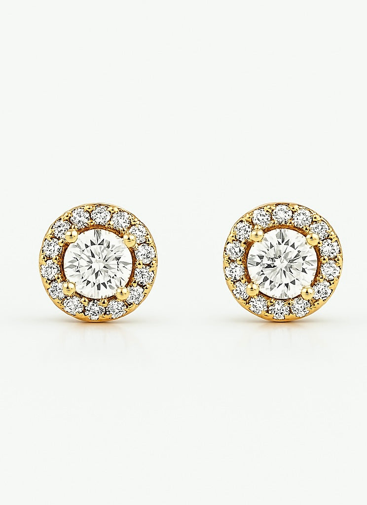 Halo Stud Earrings 8mm with Cubic Zirconia, Rose Gold Plated