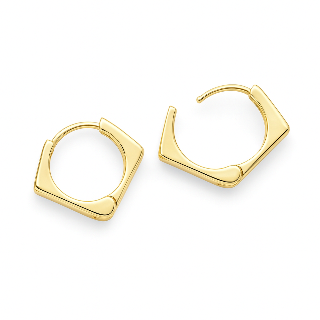 Geometric Hoop Earrings, 14K Gold Plated Brass, 1.6 cm