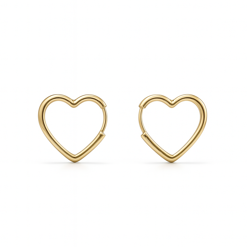Hypoallergenic Heart Hoop Earrings – 14K Gold or Rhodium