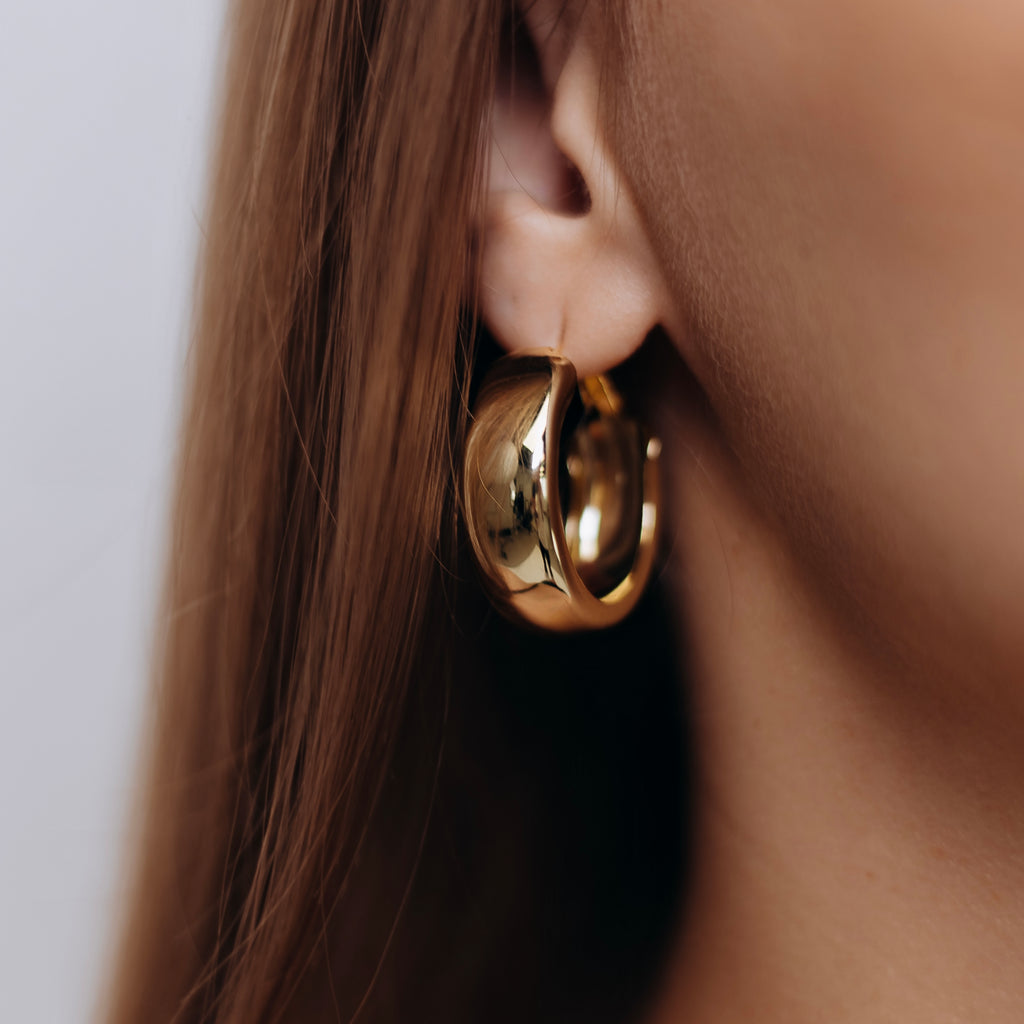 Gold Plated Silver Hoop Earrings – 3 cm Wide Classic Hoops