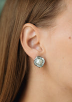 Rhodium Plated Pearl & CZ Stud Earrings – 1.5 cm Square Design by Sedy Jewelry