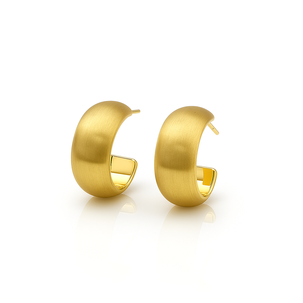 Matte Gold Plated Hoop Earrings with Sterling Silver Post — 2 cm