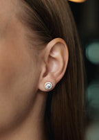 Halo Stud Earrings 8mm with Cubic Zirconia, Rose Gold Plated