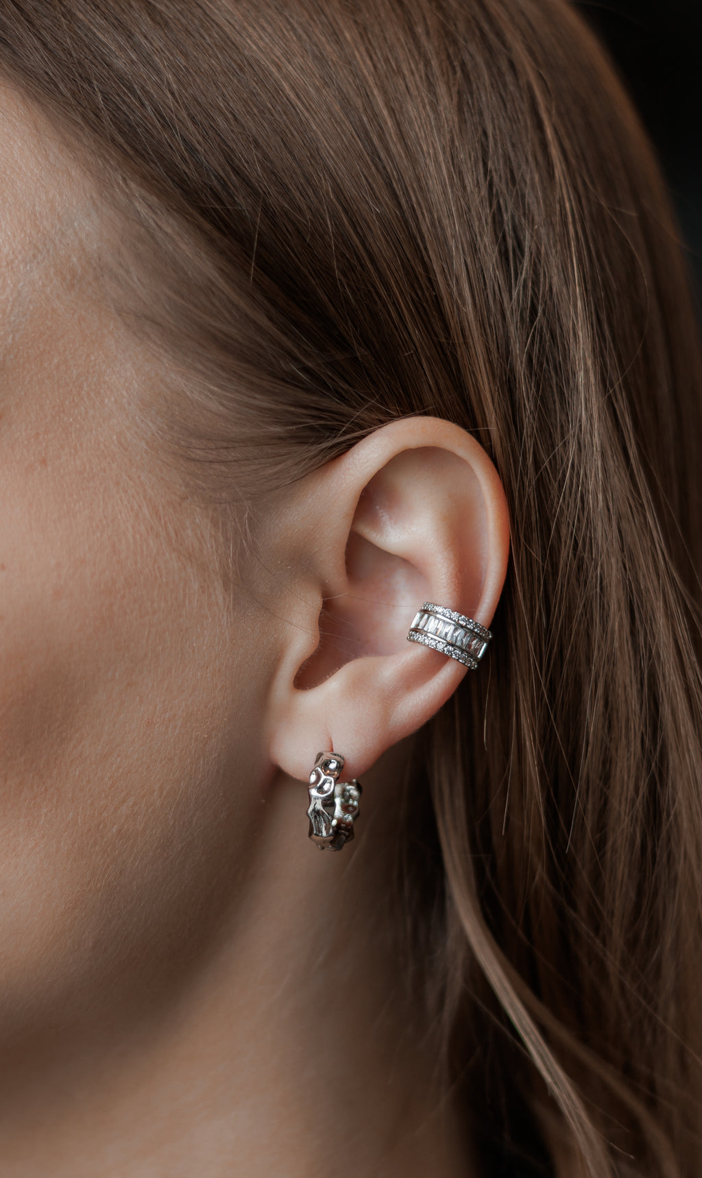 CZ Rhodium Plated Ear Cuff for Cartilage – Single Piece