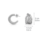 Rhodium Plated Textured Hoop Earrings with Sterling Silver Post