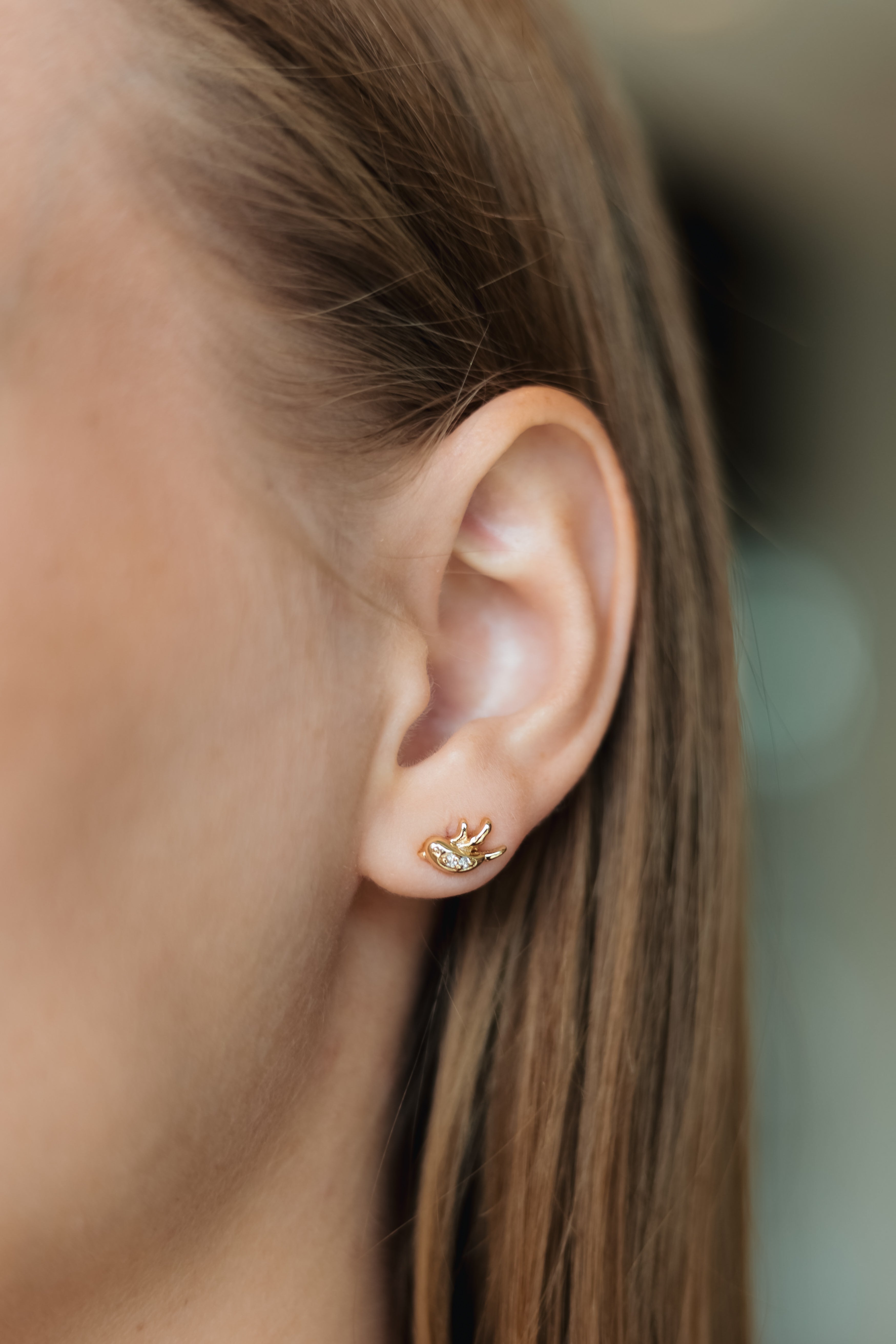 Bird Stud Earrings with Cubic Zirconia – Gold Plated Copper